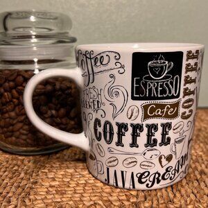 THL All Things Coffee Mug w/ Wrap Around Coffee Themed Collage Design